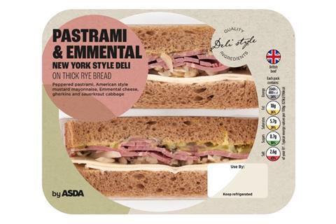 Asda Pastrami & Emmental New York Style Deli sandwich in packaging