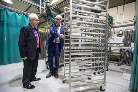 Invicta MD Martin Brown (right) demonstrates the new Z-frame racks to CBA President Neil Woods at the Yorkshire factory.