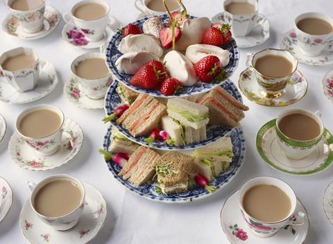 Selection of sandwiches on an afternoon tea stand