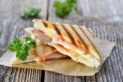 A grill marked ham & cheese toastie