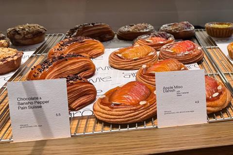 Arome's bakery counter with Apple & Miso Danish & Egg Custard Tarts