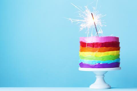 Rainbow cake with sparkler on top