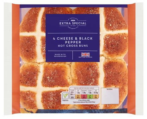 Cheese & Black Pepper Hot Cross Buns in packaging