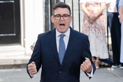 Alamy Will Colebourne -Andy Burnham delivers his first speech as prime minister outside of 10 Downing Street