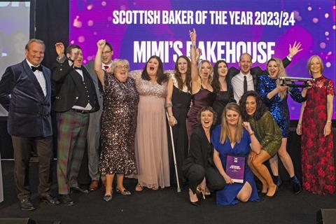 The Mimi's Bakehouse team on stage at Scottish Baker of the Year award in 2023