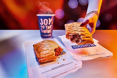 Greggs' Festive Bake (right) and Spicy Vegetable Curry Bake