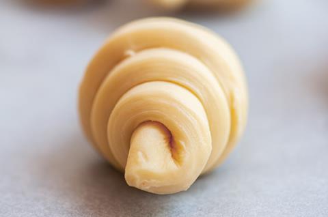 Raw croissant ready for baking