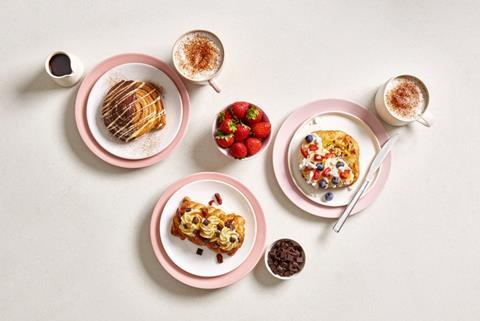 Danish pastries on plates with toppings