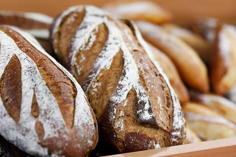 Sourdough loaves on shelves