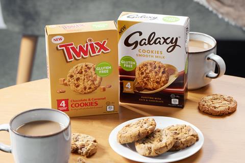 Galaxy Twix gluten-free cookies with a cup of tea