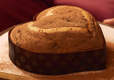 A heart-shaped chocolate & cherry panettone