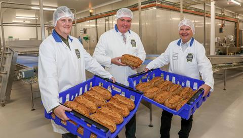 Jones Village Bakery - Wrexham councillor Nigel Williams (centre) visits the brand new bread plant with site manager Jac Griffiths and CEO Simon Thorpe