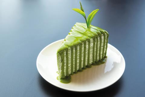 Matcha crepe cake with mint on top