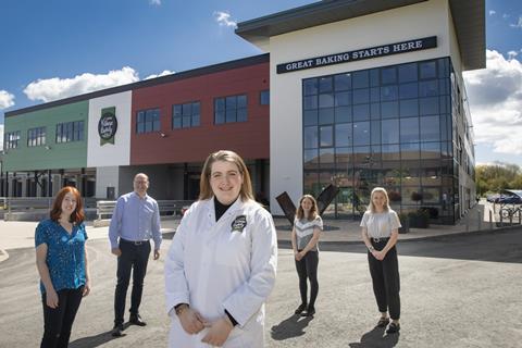 Village Bakery sponsor student Jo Flower (centre) with Amy Wickham, MD Robin Jones, Jasmin Robinson and Florence Roberts