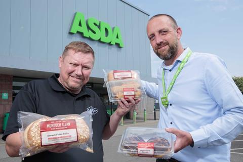Murdoch Allan MD Paul Allan (left) and Asda Peterhead store manager Eric Falconer hold some of the new product range.  2100x1400