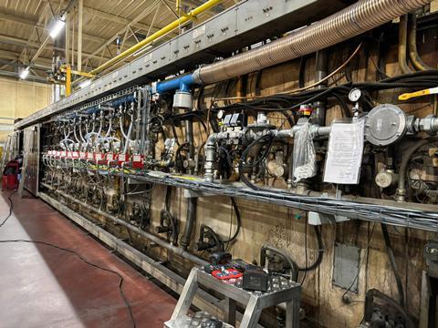 AMF Den Boer - Zone 2 of the commercial oven retrofitted with 12 hydrogen burners (left side with red components)