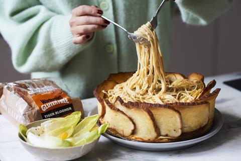Anna Barnett has created a gluten-free carbonara recipe for Warburtons which includes a bread bowl