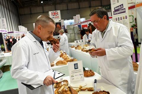 Lesaffre UK&I technical sales manager Andrew Layte (left) checks the aroma of an entrant during Britain's Best Loaf 2022