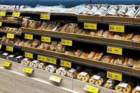 Bakery products on sale at a Home Bargains store