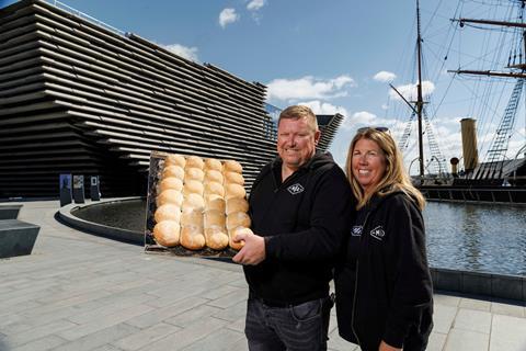 Paul and Katrina Allan launch Murdoch Allan's Dundee Roll in Dundee city centre