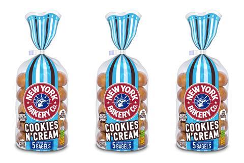 New York Bakery Co Cookies & Cream bagels in packaging