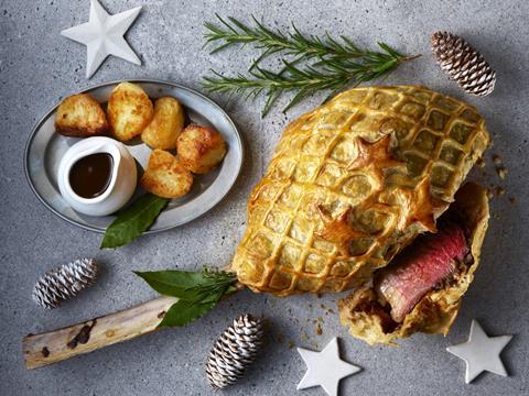 Asda Tomahawk Steak Wellington with roast potatoes