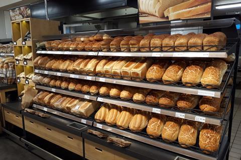 Tesco in store bakery loaves on shelves