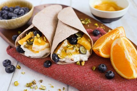 Deli Kitchen sweet wrap with yoghurt, orange and blueberry