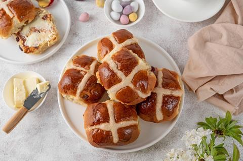 Hot cross buns on a plate