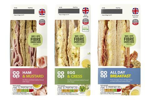 Co-op sandwich range trio featuring the fibre-enriched bread
