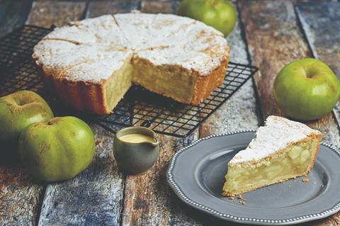 A Deep Dish Apple Pie with a slice taken out of it