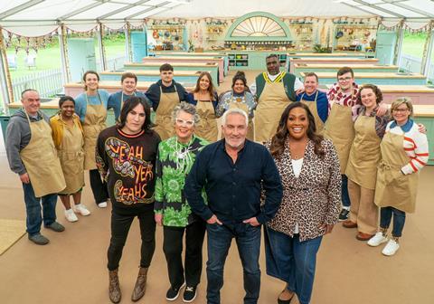 The Great British Bake Off Series 14 contestants and judges in the tent