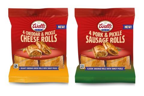 Wall's Cheddar & Pickle Rolls and Pork & Pickle Sausage Rolls in packaging