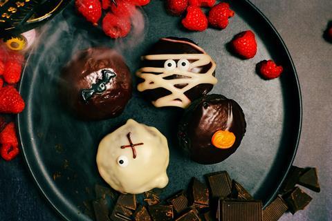Crosstown's Halloween doughnuts with raspberries and dark chocolate