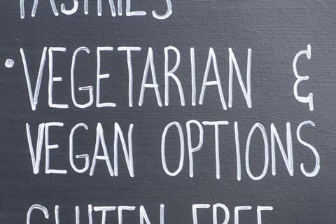 Vegetarian and vegan written on a chalkboard