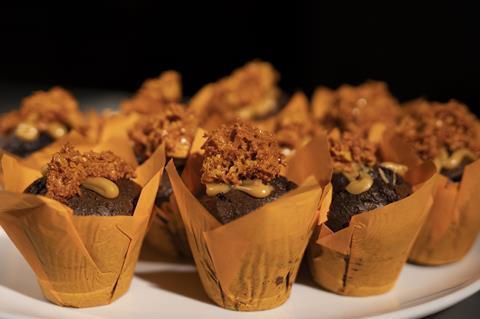 Honeycomb Muffins in orange tulip cases with honeycomb on top