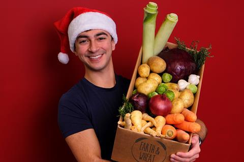 James Eid of Earth and Wheat with Christmas veg box
