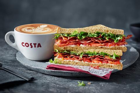 Costa Coffee latte and M&S BLT sandwich