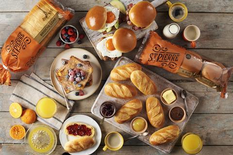 St Pierre breakfast spread with French toast, breakfast burgers, and brioche buns