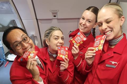 Creative Nature - Austrian Airlines flight attendants display the new onboard snacks, Lightly Salted, Light & Crunchy Thins - 2100x1400