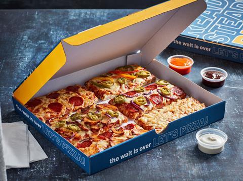 Greggs pizza slices in a box