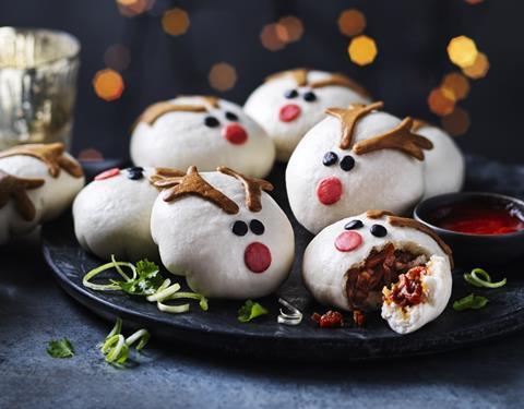 Steamed buns with reindeer faces on