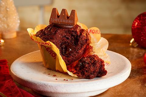 Costa Toblerone muffin with a mini Toblerone on top