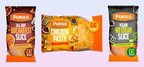 Pukka's All Day Breakfast Slice, Chicken Pasty and Vegan No Steak Slice  2100x980