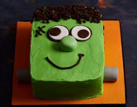 A cake that looks like Frankenstein's monster's face