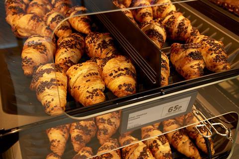 Lidl chocolate hazelnut croissants on shelf