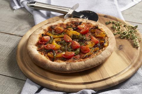 Pan Artisan wood fired pizza with tomato and pepper topping