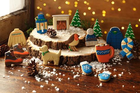Decorated biscuits in a winter scene