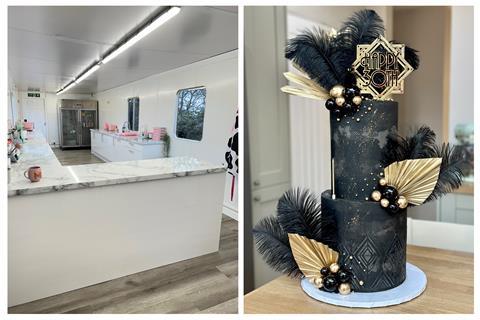Moo's Cakes, interior kitchen and birthday cake  2100x1400