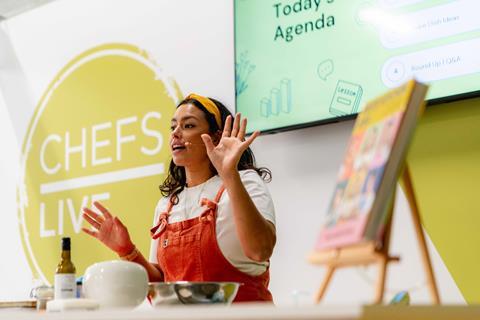 Cookbook writer and former Masterchef finalist Philli Armitage-Mattin gives a mentoring session during The Restaurant Show 2023 at Olympia London.